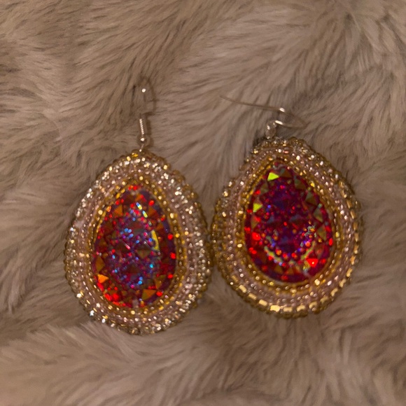 homemade Jewelry - Dazzling Gold and Red Beaded Earrings